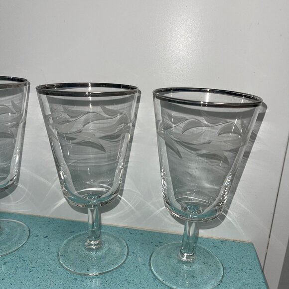 Cristal D Arques Vintage Etched Platinum Trim Water Goblets Set of 8 - Picture 2 of 9